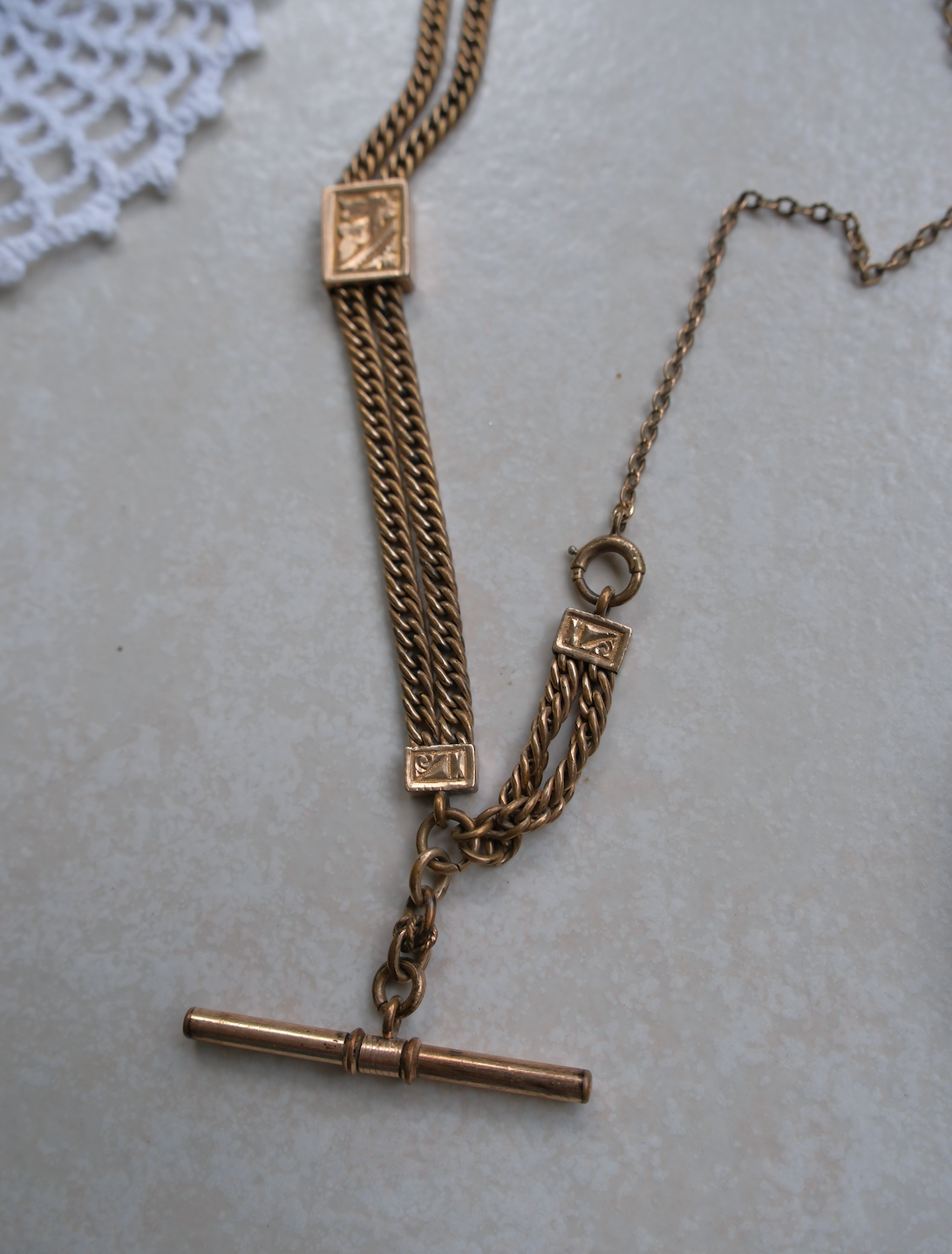Stavroula Gold-Filled Watch Chain, T-Bar Necklace - Stone Cooper