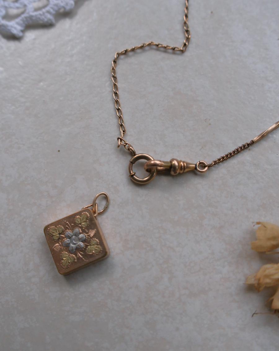 Margaret Gold-Filled Watch Chain, Floral Fob - Stone Cooper
