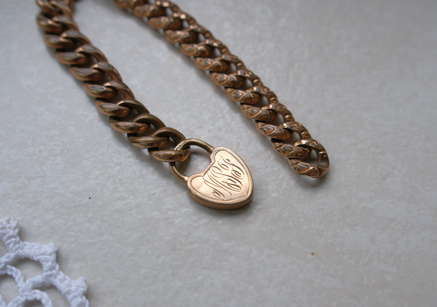 Marie Antique Gold-Filled Padlock Heart Bracelet - Stone Cooper