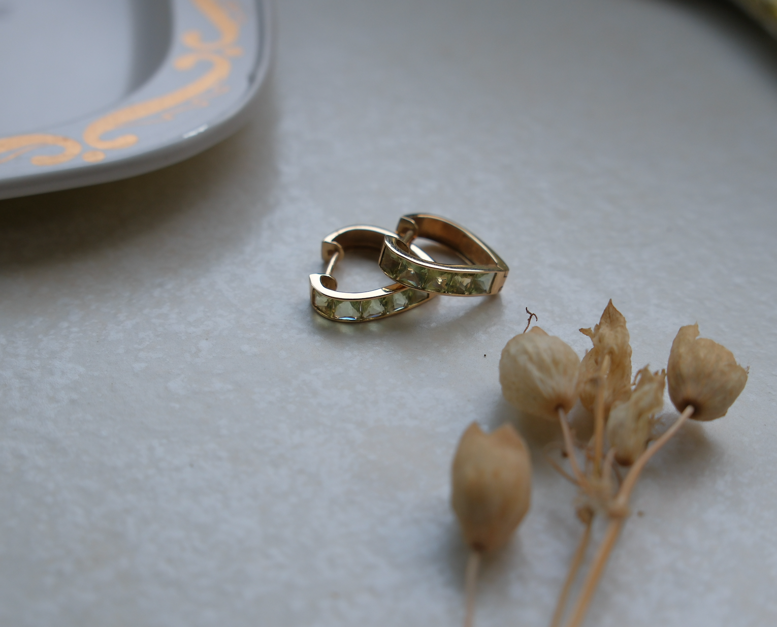 Peridot 14K Heart Huggies - Stone Cooper