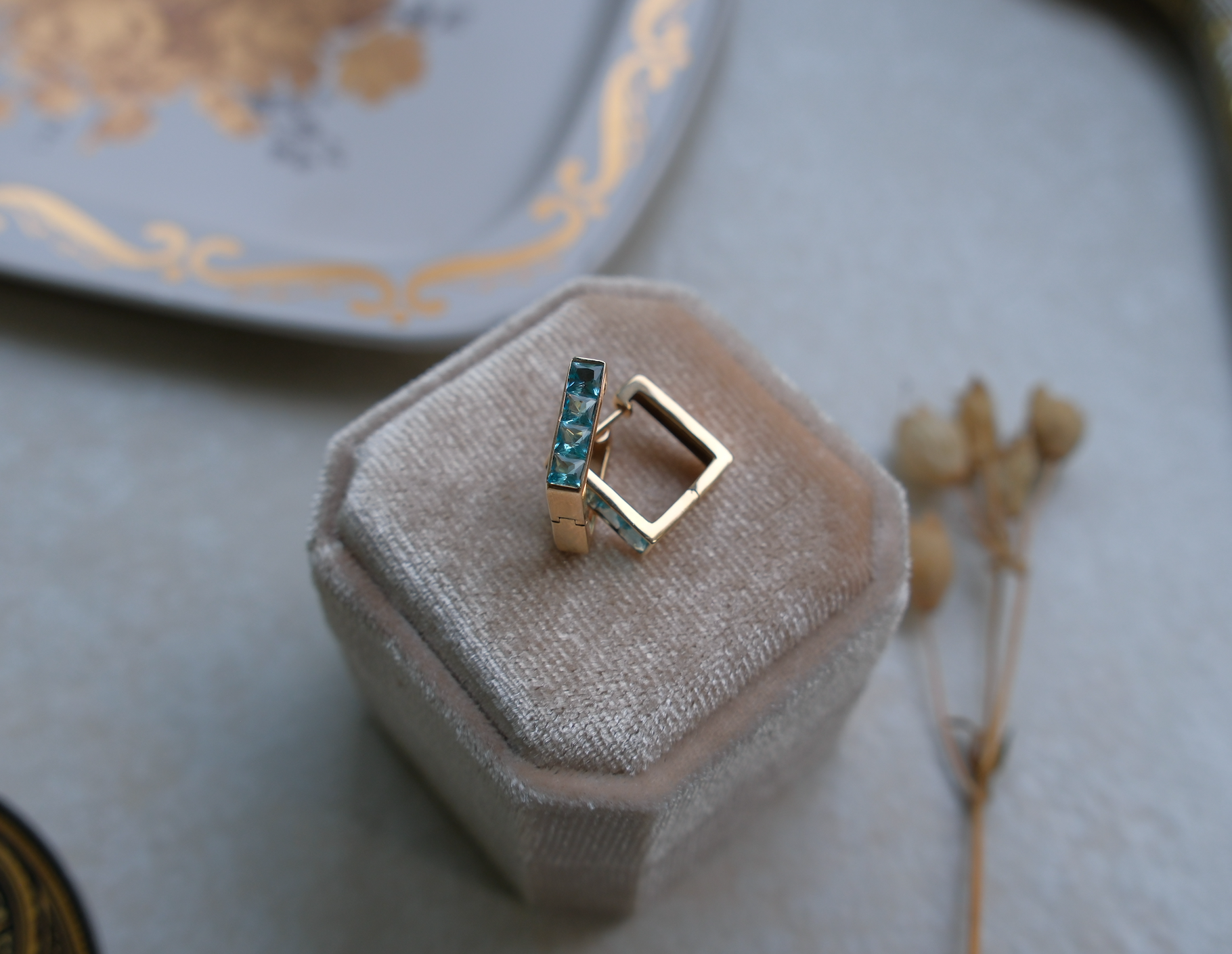 Vintage 14K Topaz Huggies - Stone Cooper