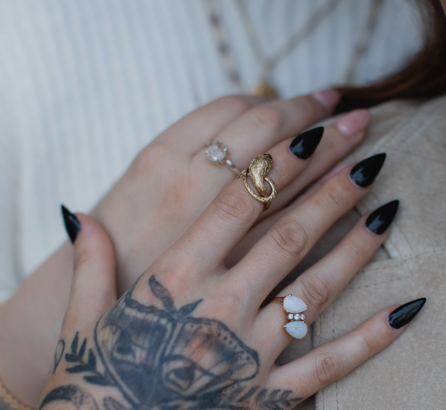 14K Snake Ring, Ruby Eyes (4.75) - Stone Cooper