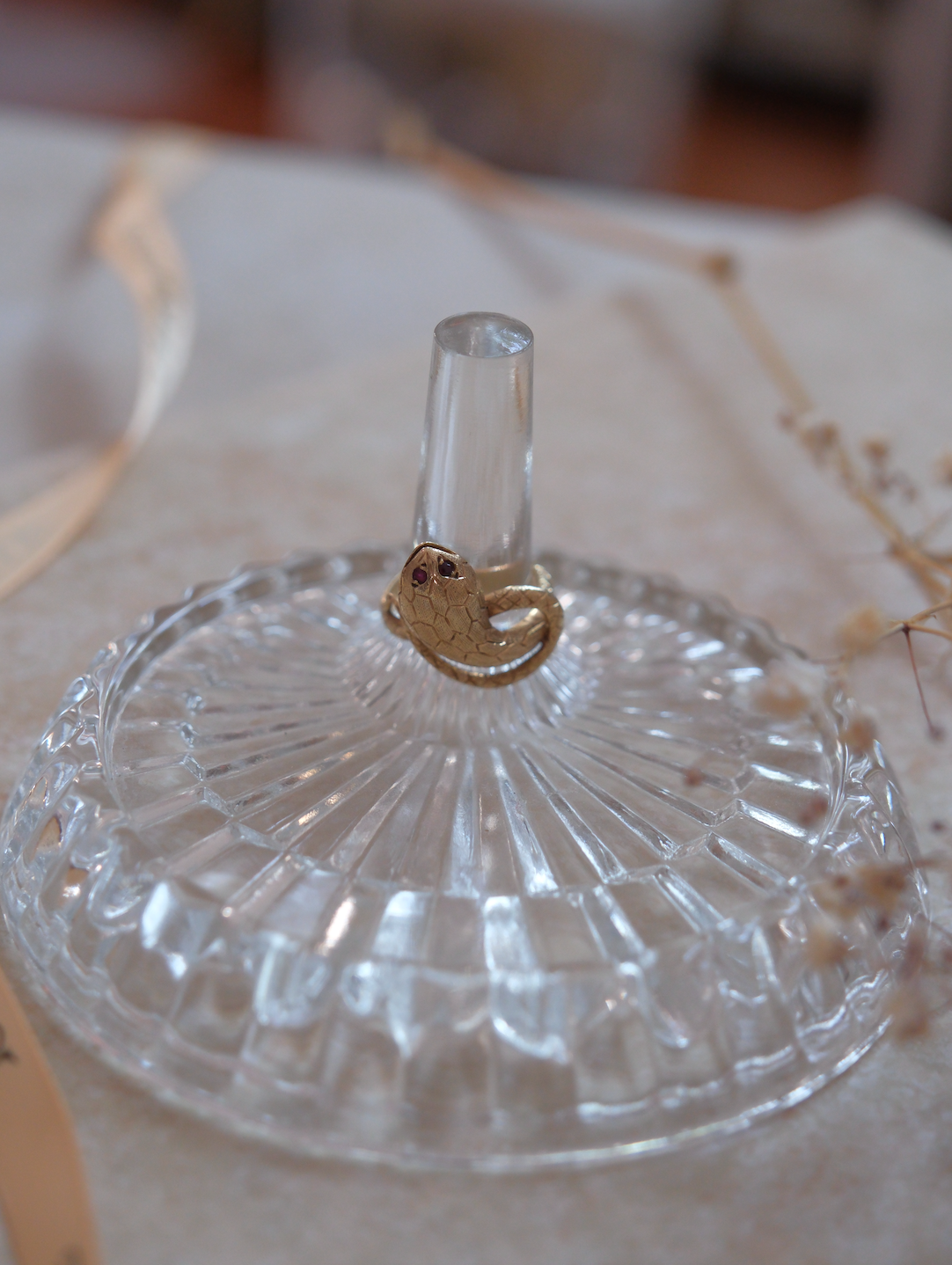 14K Snake Ring, Ruby Eyes (4.75) - Stone Cooper