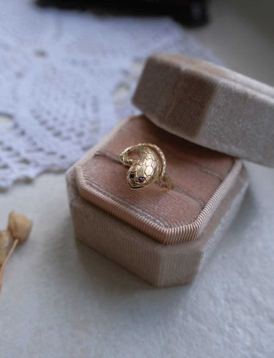 14K Snake Ring, Ruby Eyes (4.75) - Stone Cooper