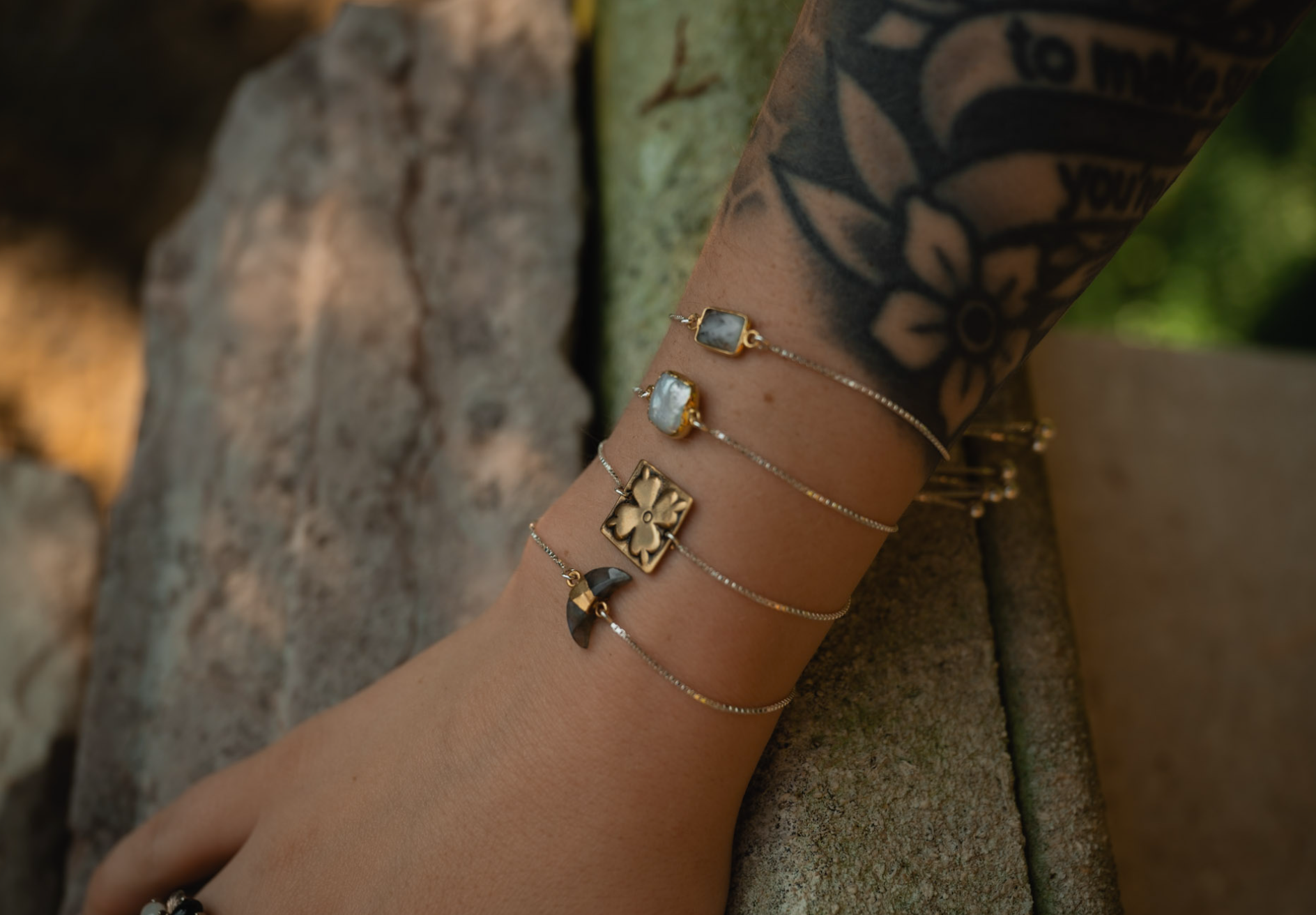 Dendritic Opal Adjustable Slider Bracelet