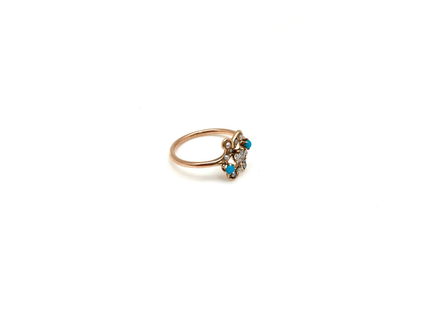 Turquoise, Seed Pearl, Rose-cut Diamond Ring (4.75) - Stone Cooper