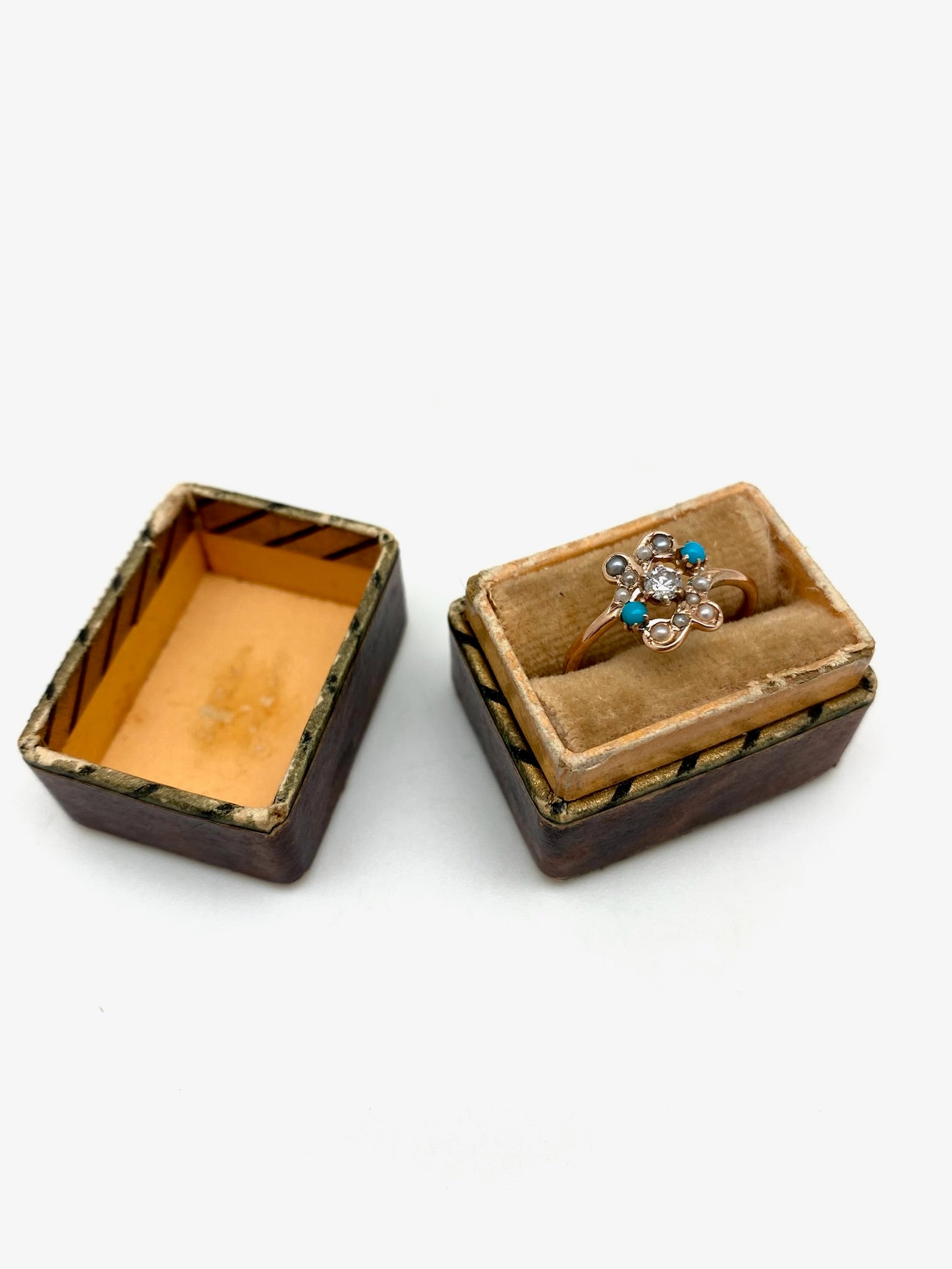 Turquoise, Seed Pearl, Rose-cut Diamond Ring (4.75) - Stone Cooper