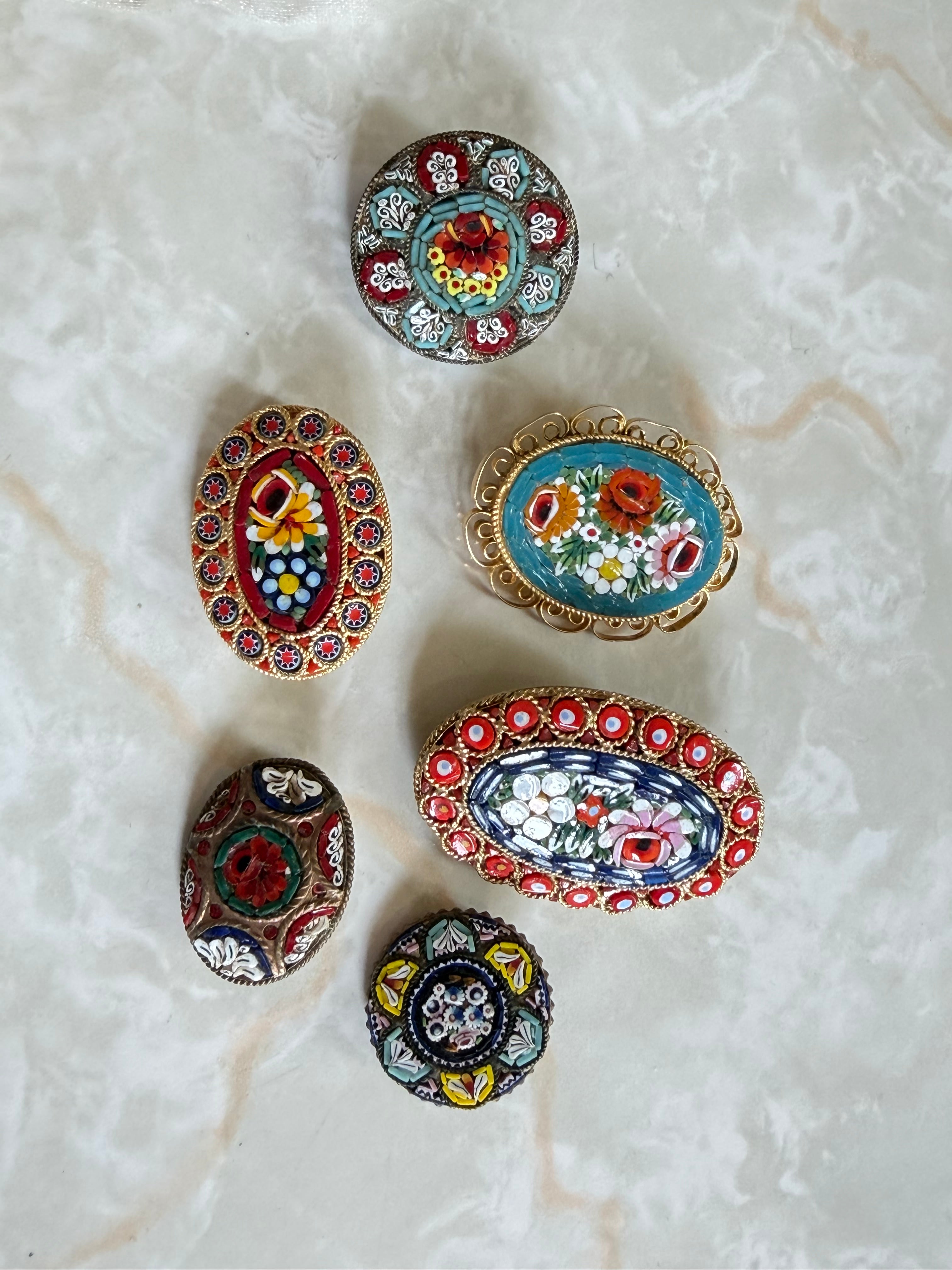 Vintage Micro-Mosaic Oval Bouquet Brooch - Large