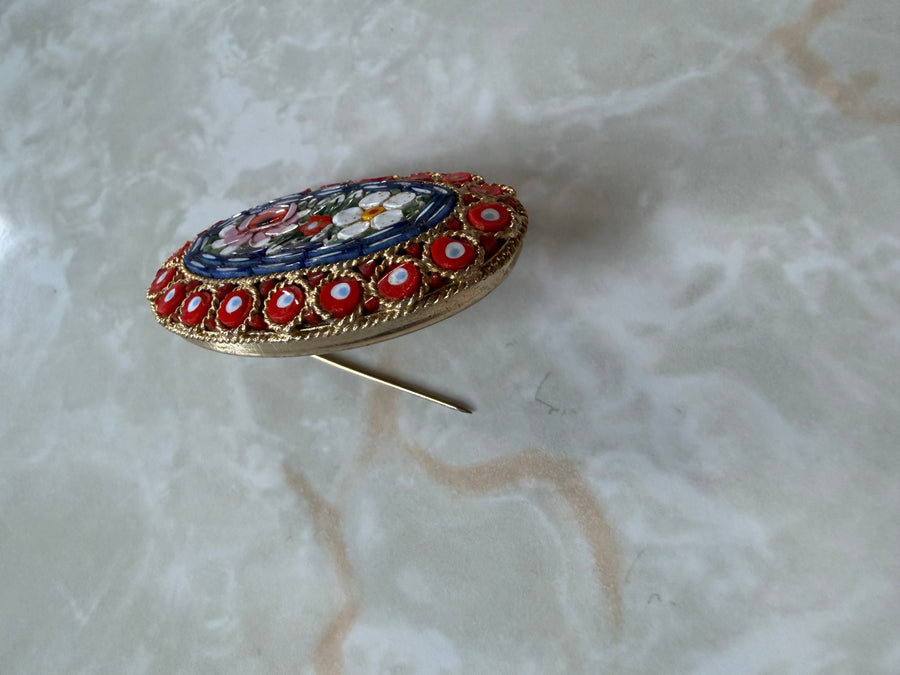 Vintage Micro-Mosaic Oval Bouquet Brooch
