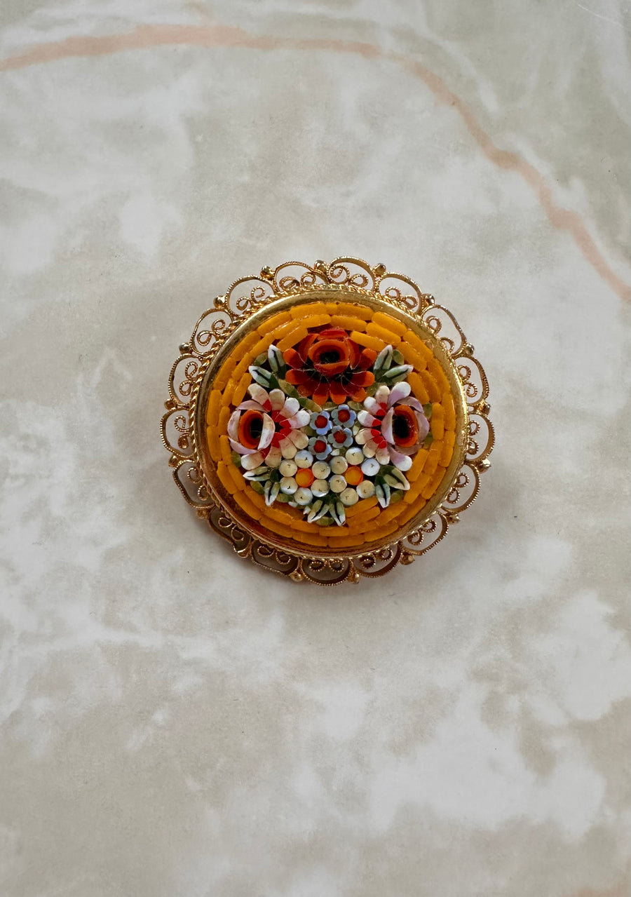 Vintage Micro-Mosaic Yellow Bouquet Brooch - Stone Cooper