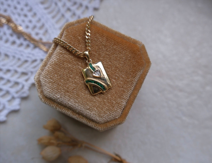 Retro Emerald, Diamond Necklace (14K) - Stone Cooper