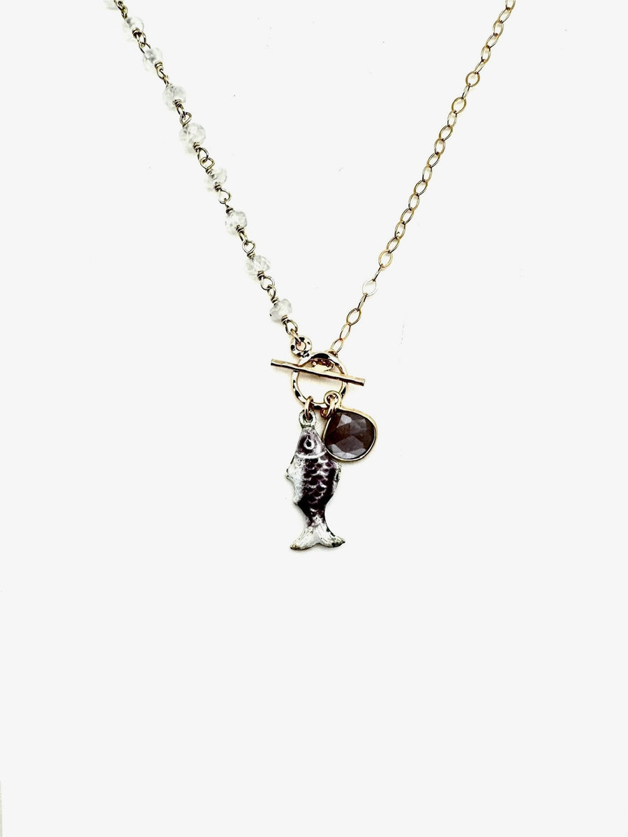Lucky Purple Fish Necklace with Moonstone - Stone Cooper