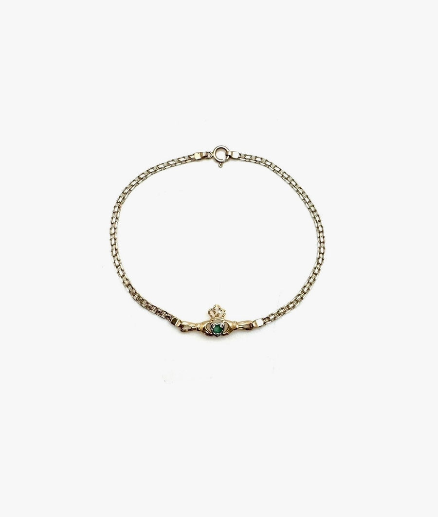 Emerald 14K Vintage Claddagh Bracelet