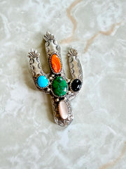 Vintage Sterling Silver Cactus Brooch with Gems