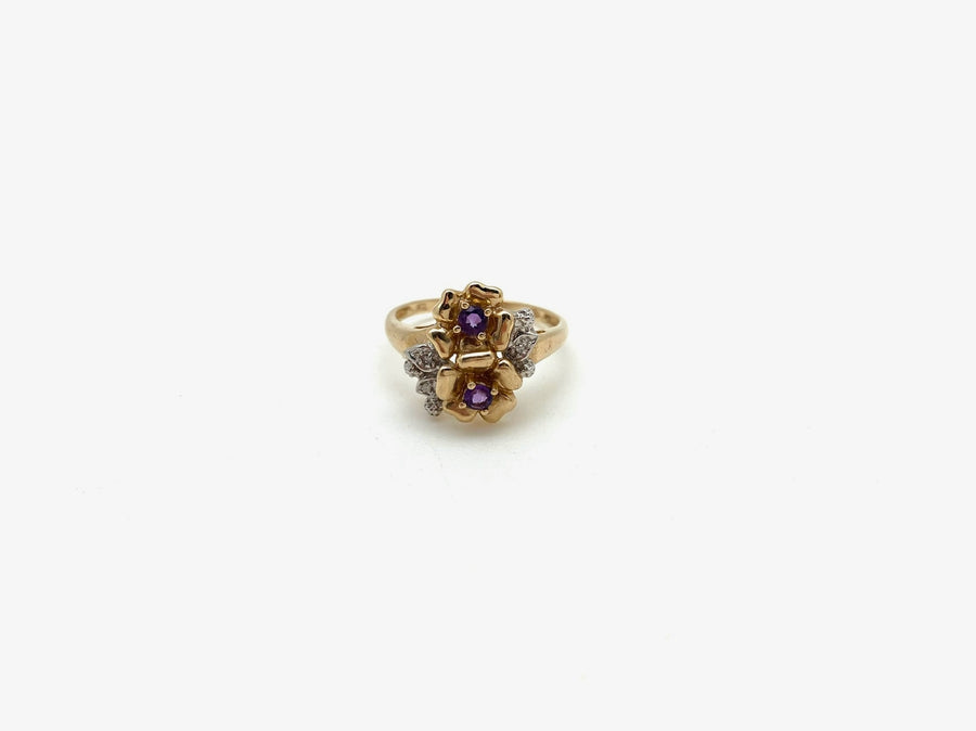 Amethyst, Diamond 10K Antique Flower Ring (9.25)