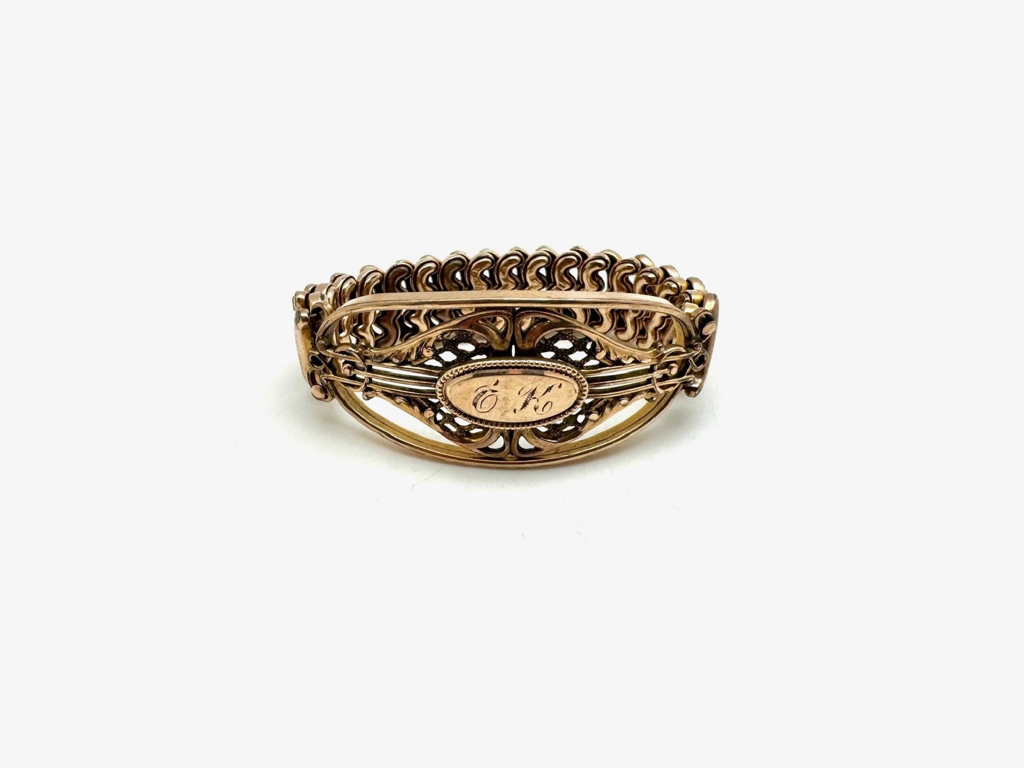 Engraved 'EK' Antique Gold Filled Expansion Bracelet - Stone Cooper