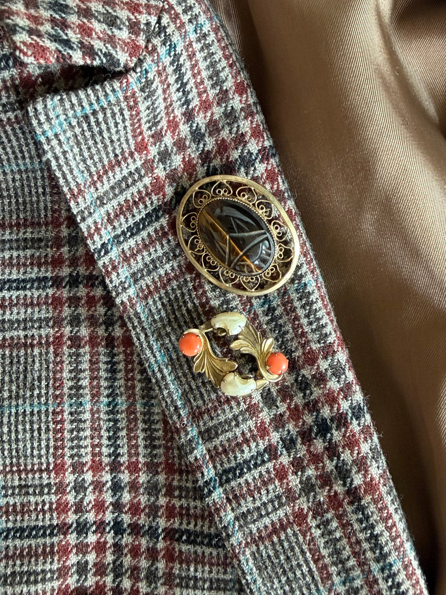 Vintage Gold-Fill Tiger's Eye Scarab Brooch