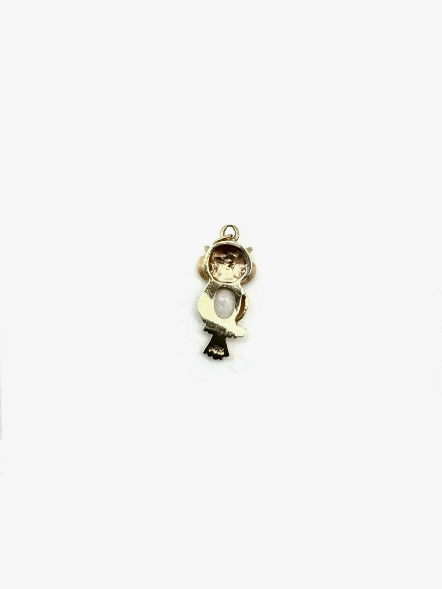 14K Opal Owl Charm with Diamond Eyes - Stone Cooper