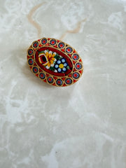 Vintage Micro-Mosaic Oval Bouquet Brooch - Large