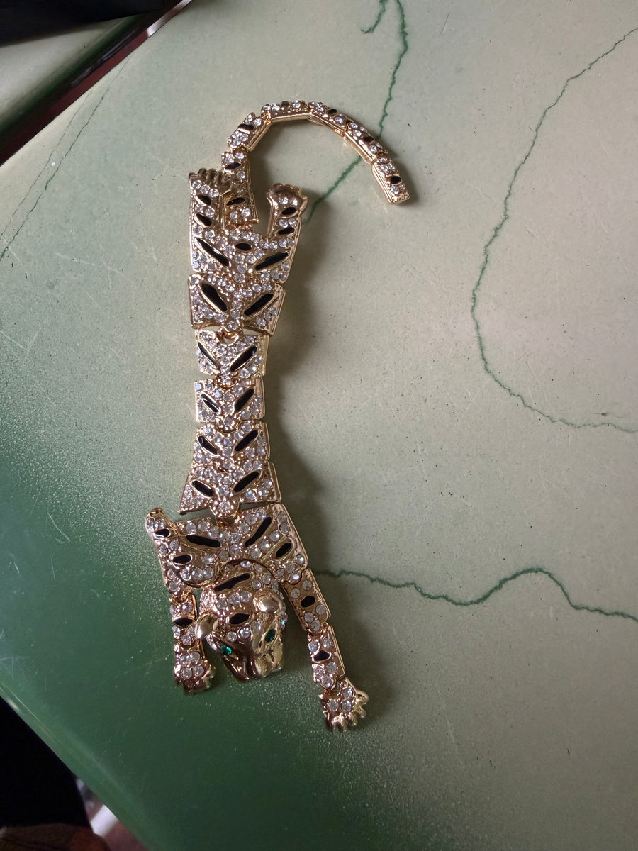 1980s Articulated Rhinestone Tiger Brooch