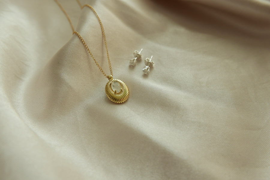 Luna Moonstone Necklace + Stud Set