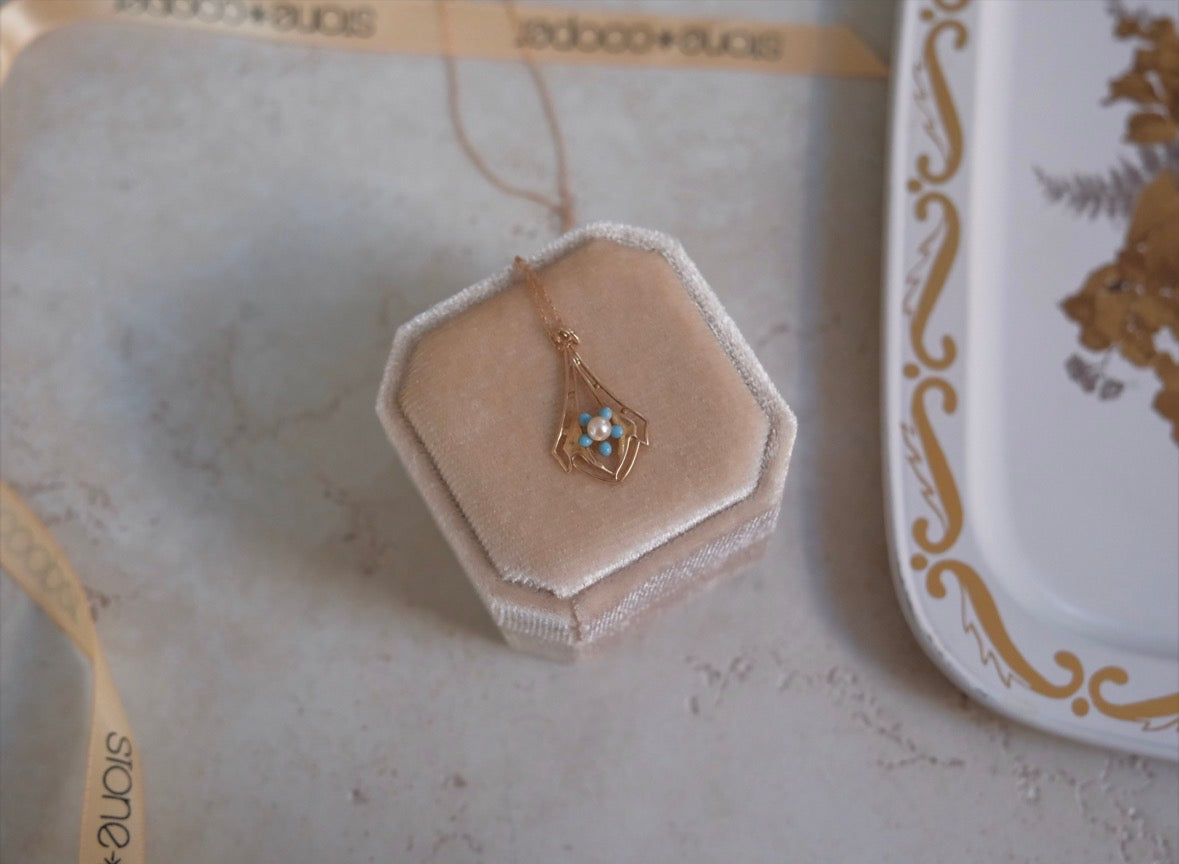 10K Antique Lavaliere Pearl Flower Necklace - Stone Cooper