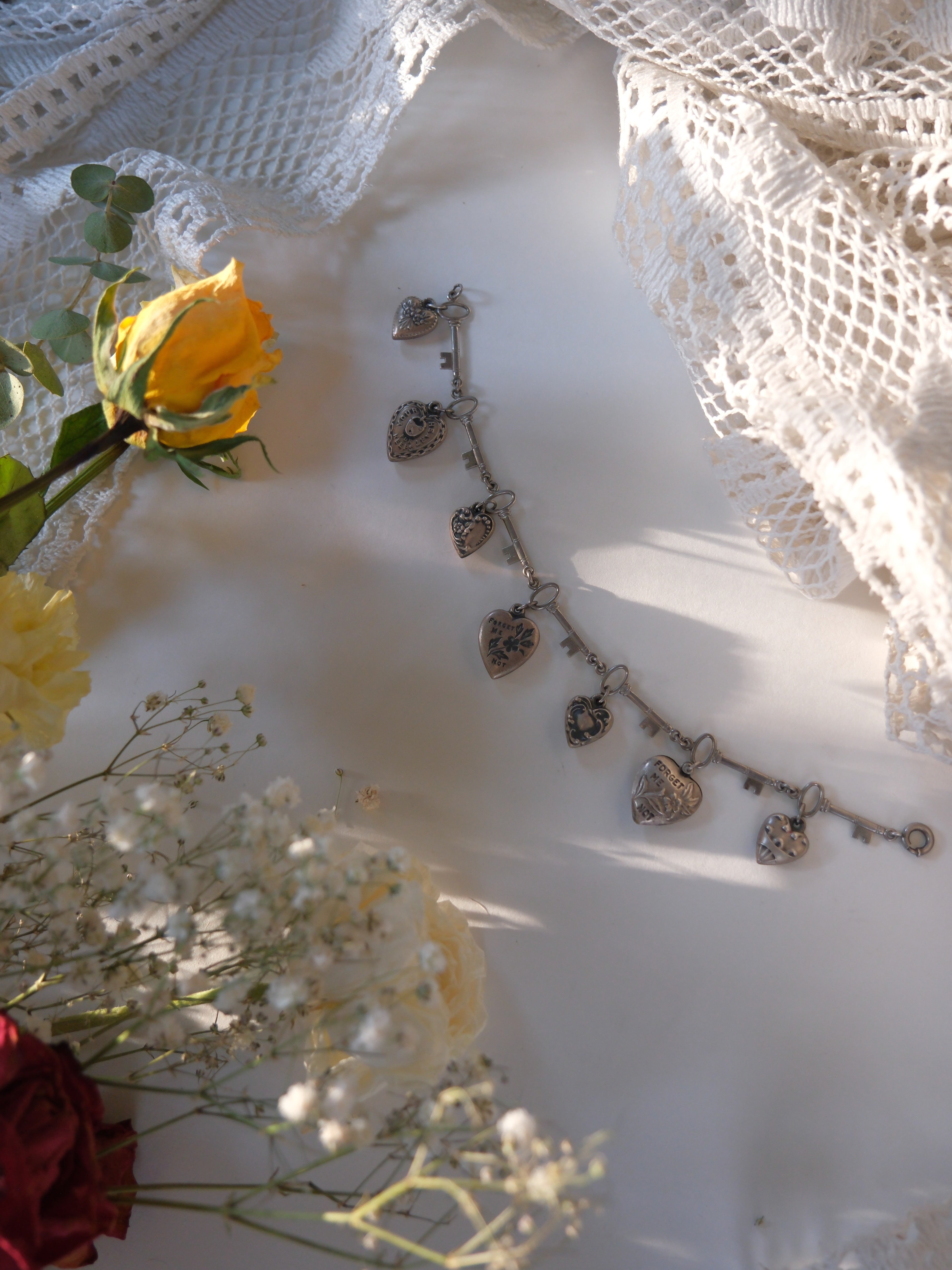 Victorian Puffy Hearts 'Forget Me Not' Sterling Bracelet - Stone Cooper