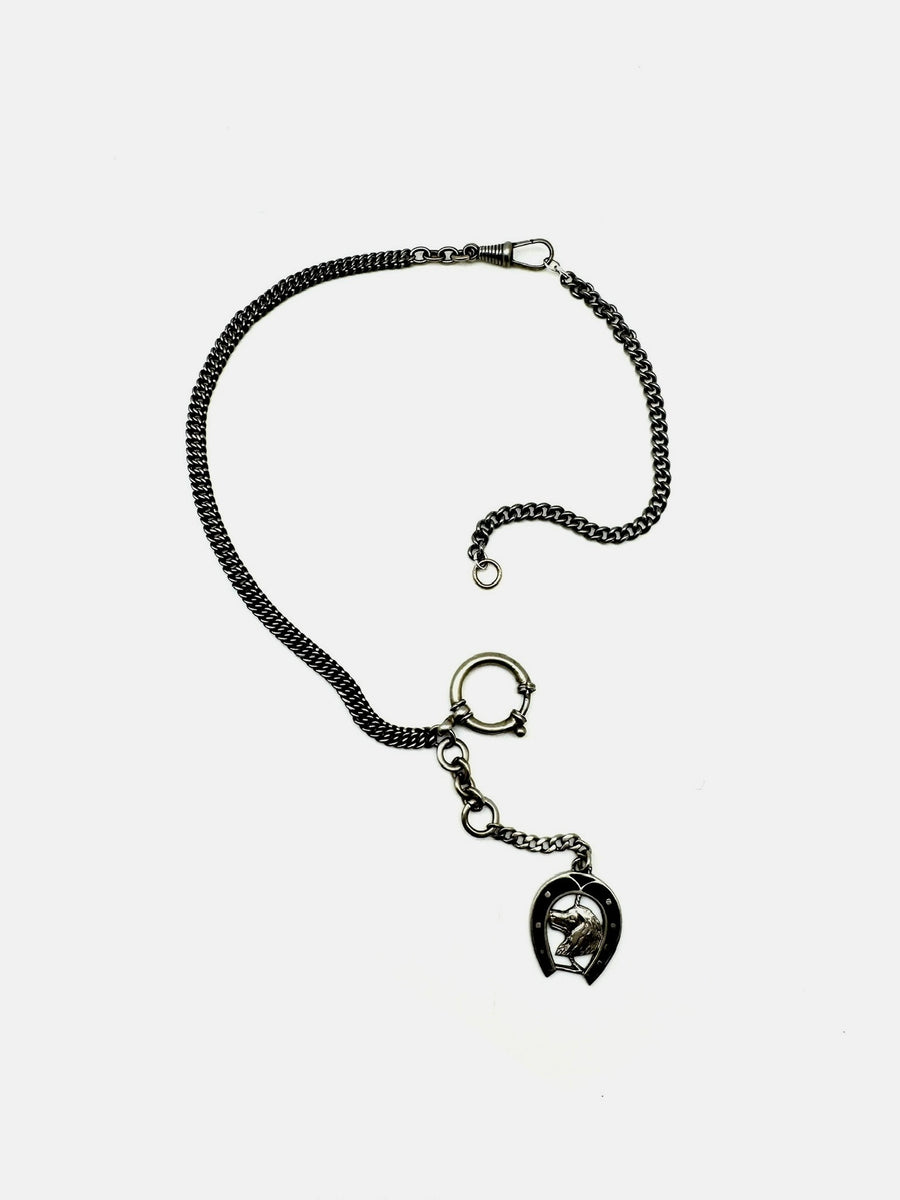 Clarence Antique Silver Watch Chain with Dog Charm