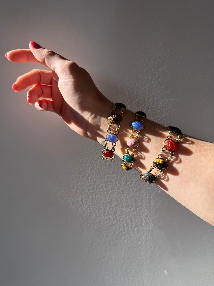 Arlene Double Strand Vintage Scarab Bracelet (8")