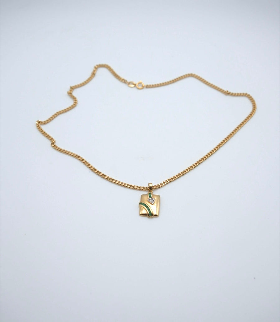 Retro Emerald, Diamond Necklace (14K) - Stone Cooper