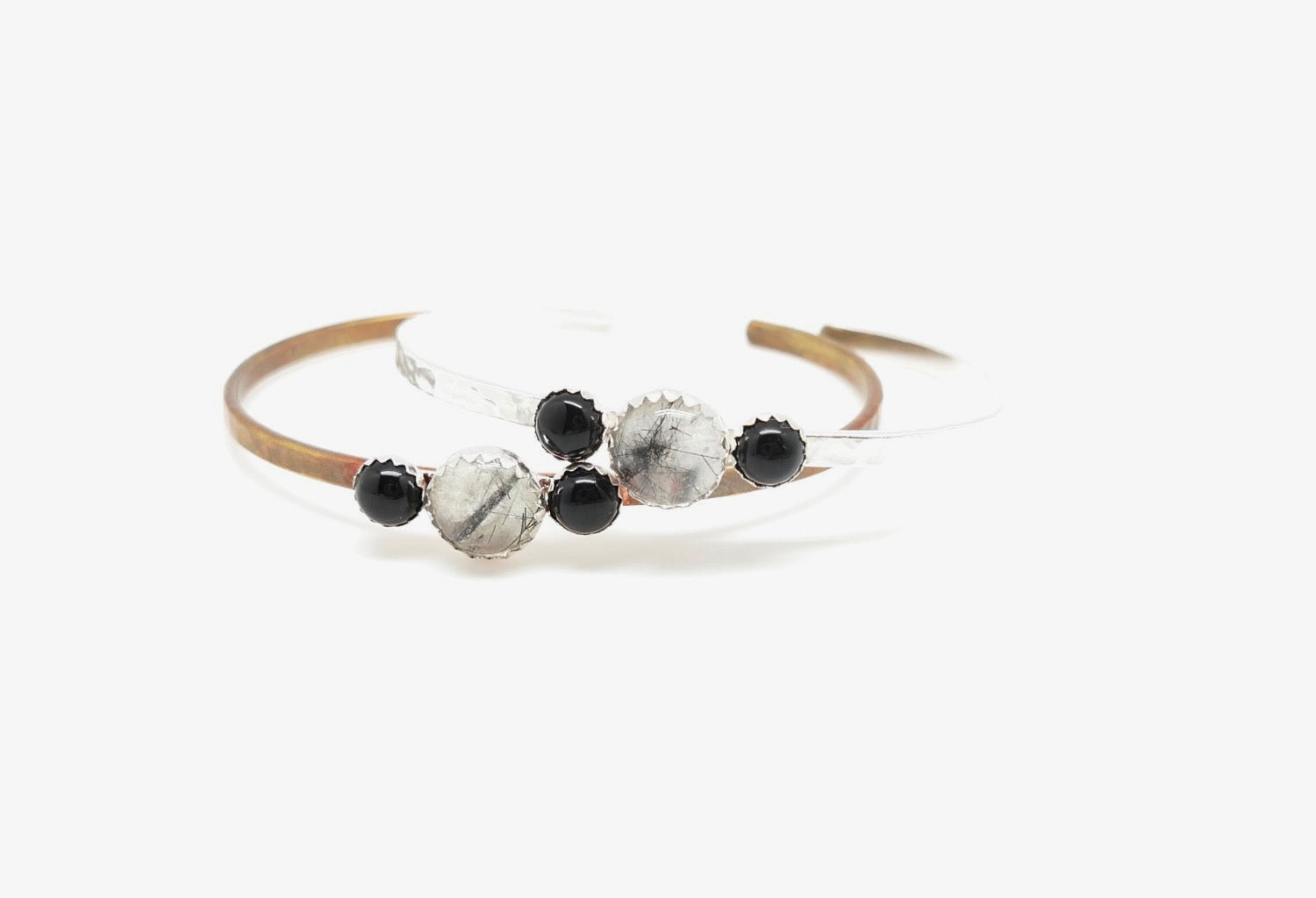 Tourmalated Quartz and Onyx Everyday Cuff - Stone Cooper