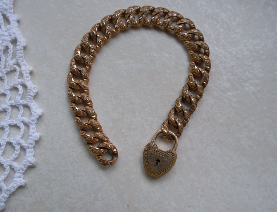 Marie Antique Gold-Filled Padlock Heart Bracelet
