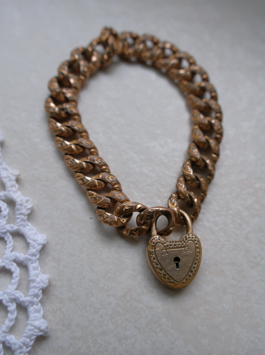 Marie Antique Gold-Filled Padlock Heart Bracelet