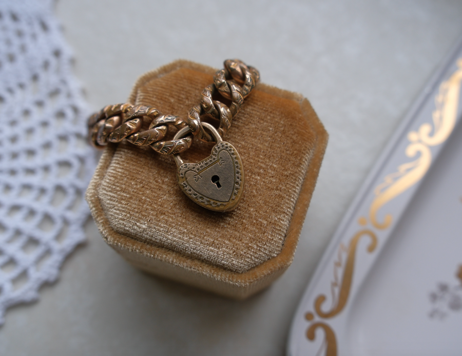 Marie Antique Gold-Filled Padlock Heart Bracelet