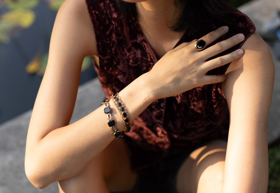 Rilla Onyx & Chain Gold-Filled Bracelet