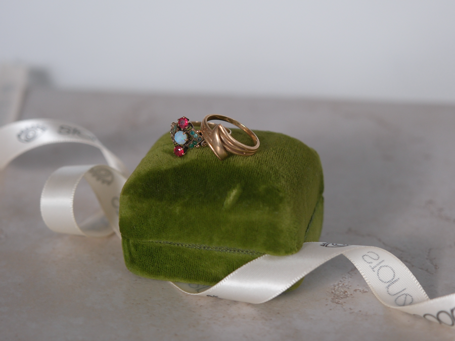 9K Victorian Opal, Garnet, Emerald Ring (7.5) - Stone Cooper