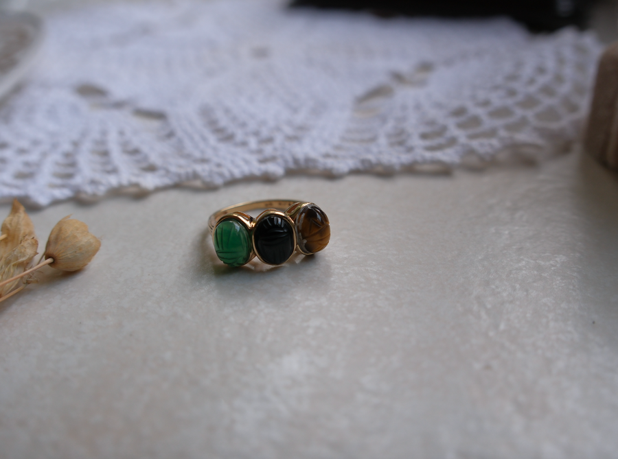 10K Gold Vintage Scarab Ring (6) - Stone Cooper