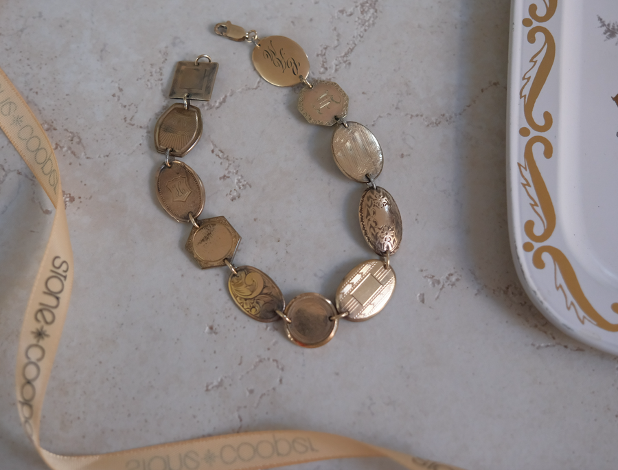 Antique Gold-Fill Locket Link Bracelet
