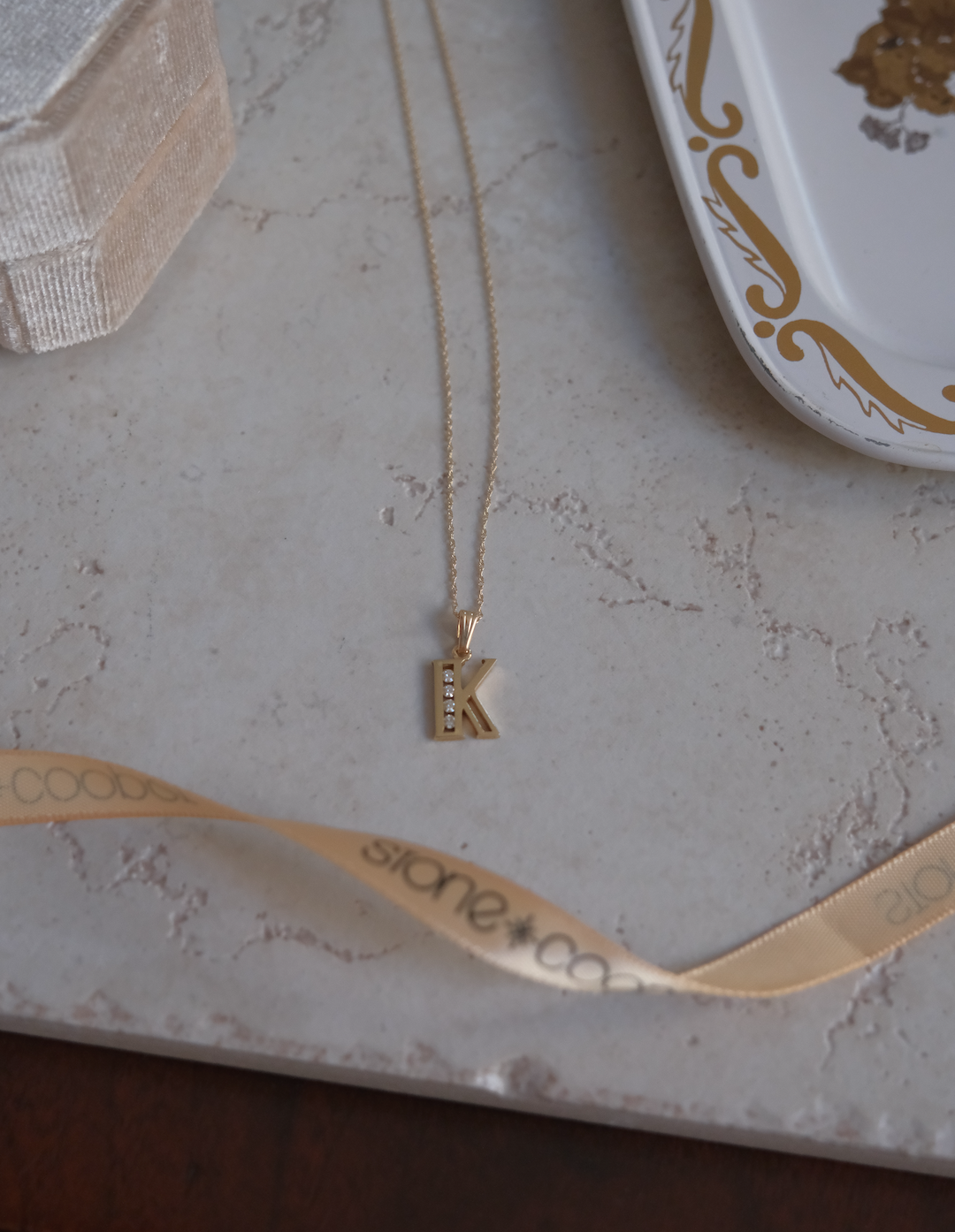 14K Diamond K Necklace