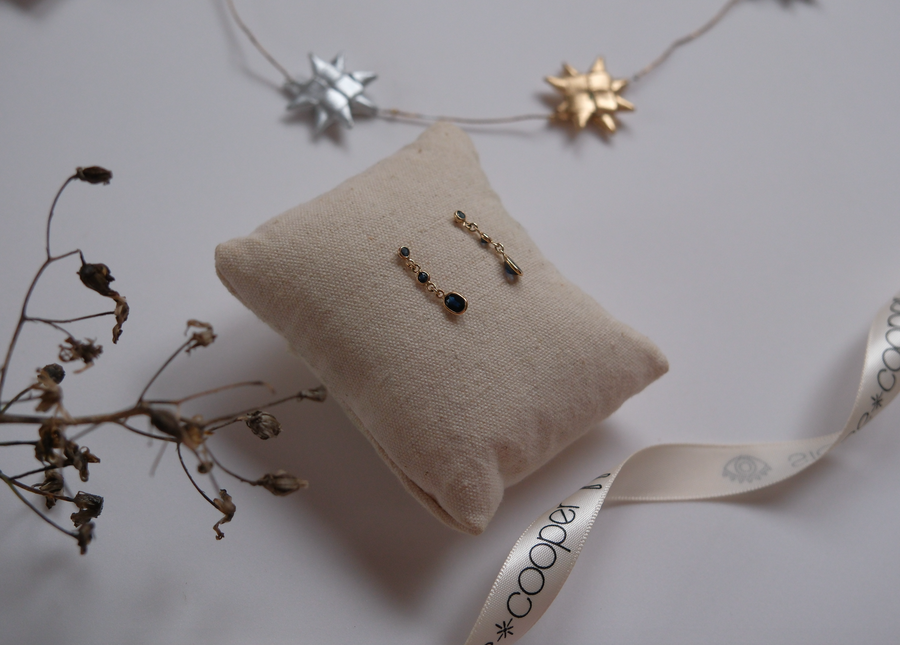 14K Gold Sapphire Vintage Dangle Earrings