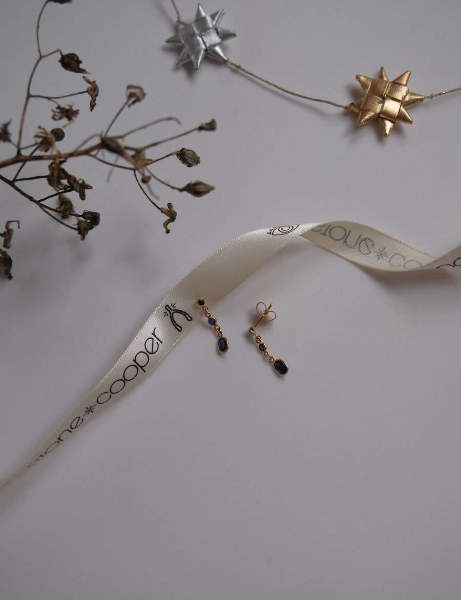 14K Gold Sapphire Vintage Dangle Earrings