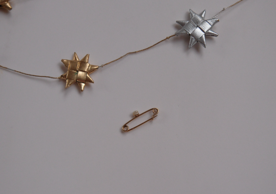 Antique 14K Gold Pearl Safety Pin Charm Holder/Link