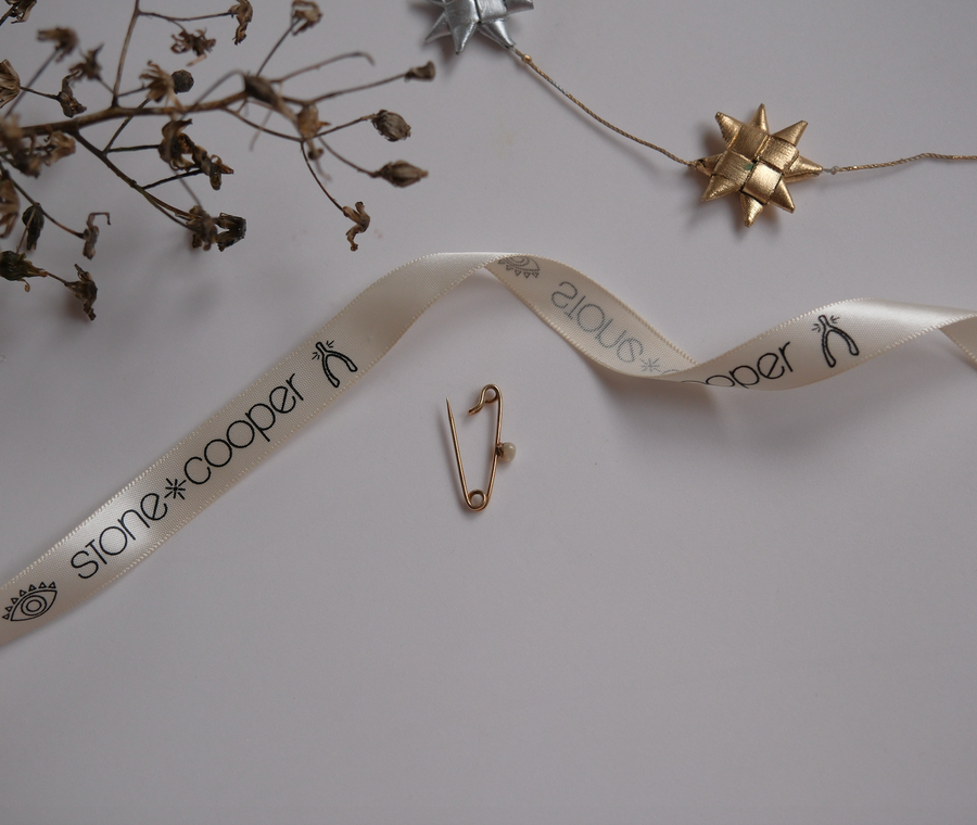 Antique 14K Gold Pearl Safety Pin Charm Holder/Link