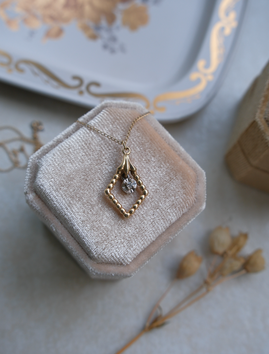 14K Vintage Diamond Lavalier Necklace