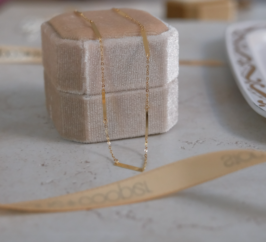 14K Gold Textured Bar-Chain