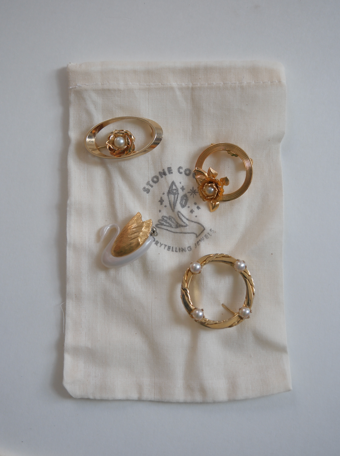 Vintage Pearl, Swan Brooch Set - Stone Cooper