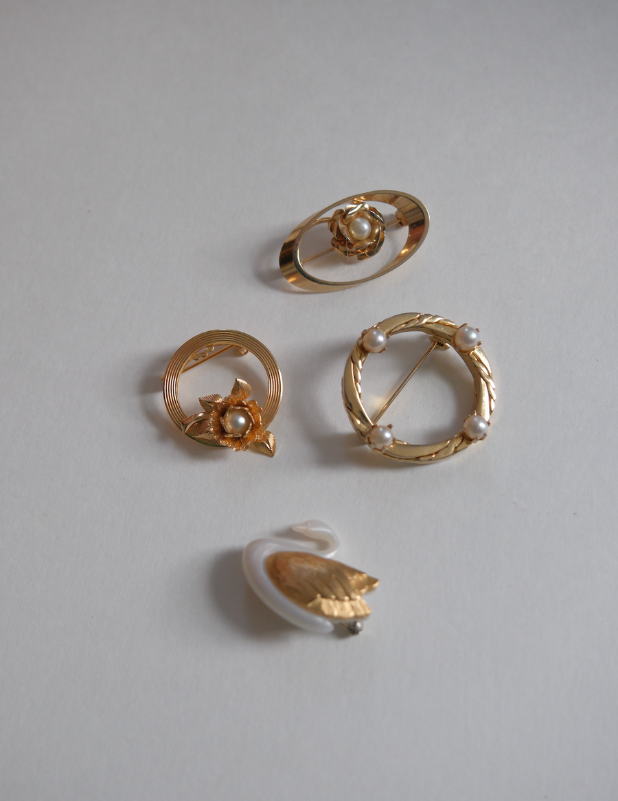 Vintage Pearl, Swan Brooch Set - Stone Cooper