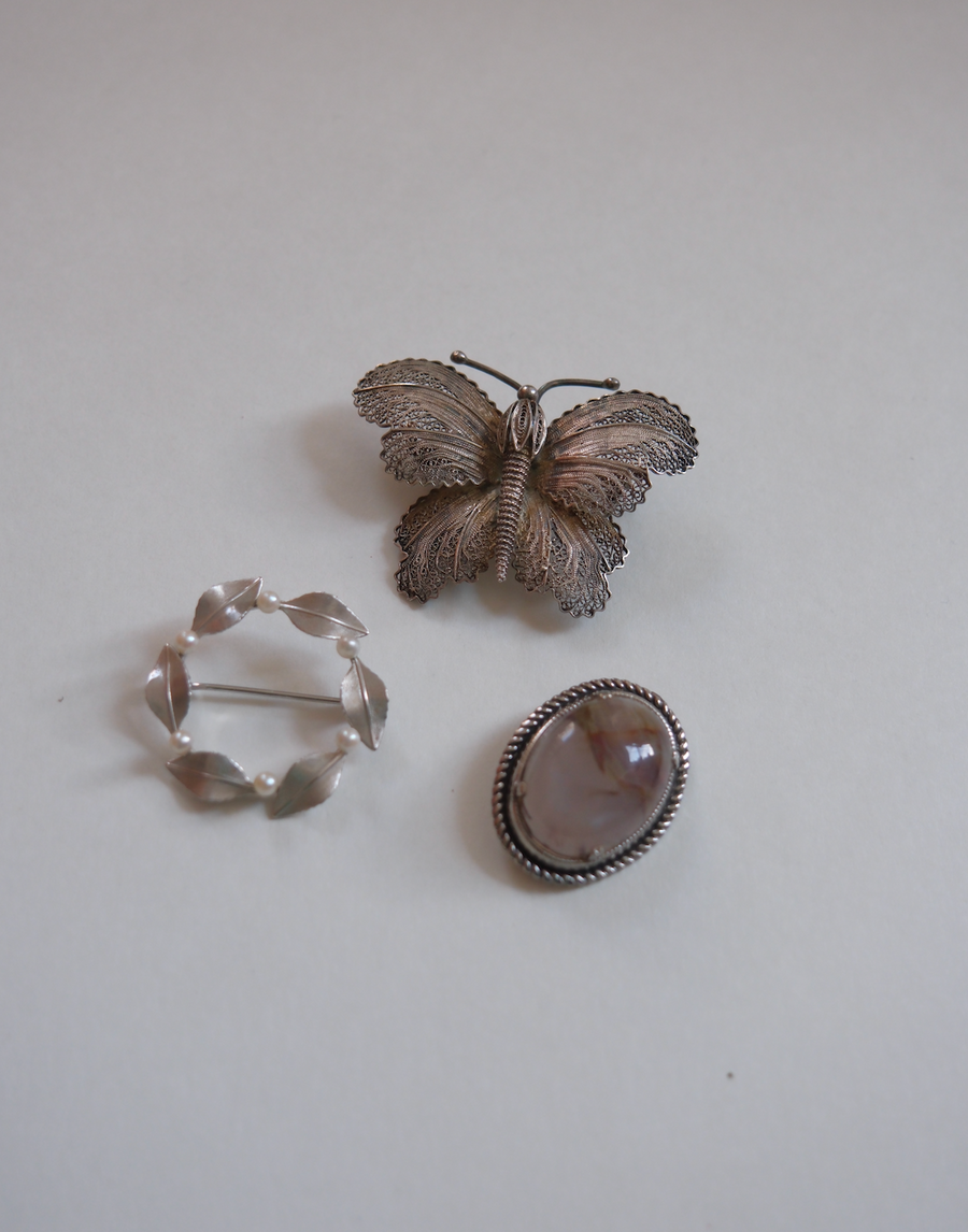 Vintage Silver Butterfly Brooch Set - Stone Cooper