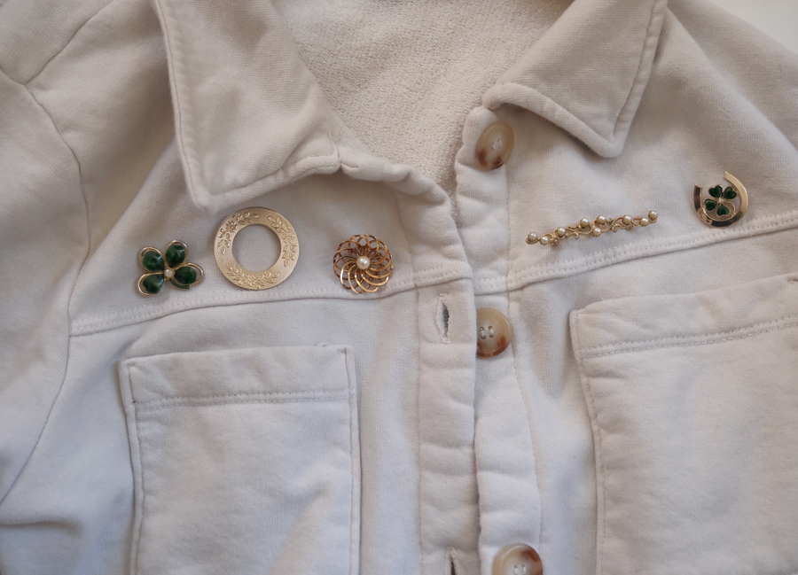 Vintage Signed Clover and Circle Brooch Set - Stone Cooper