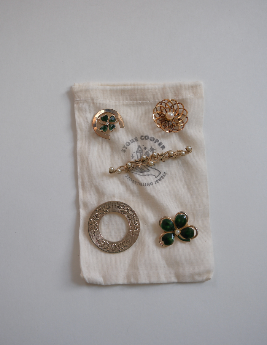 Vintage Signed Clover and Circle Brooch Set - Stone Cooper